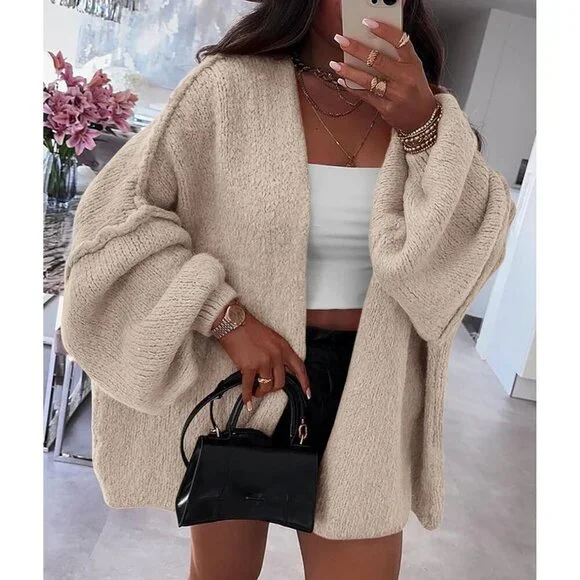 Womens Oversized Cardigan Sweaters 2026 Fall Long Lantern Sleeve Knit Open Front - Picture 8 of 8